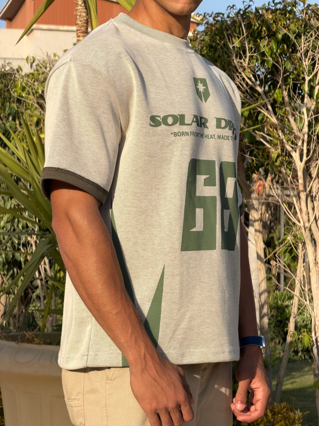 Solar Drift Tee - Grey/ Olive Green