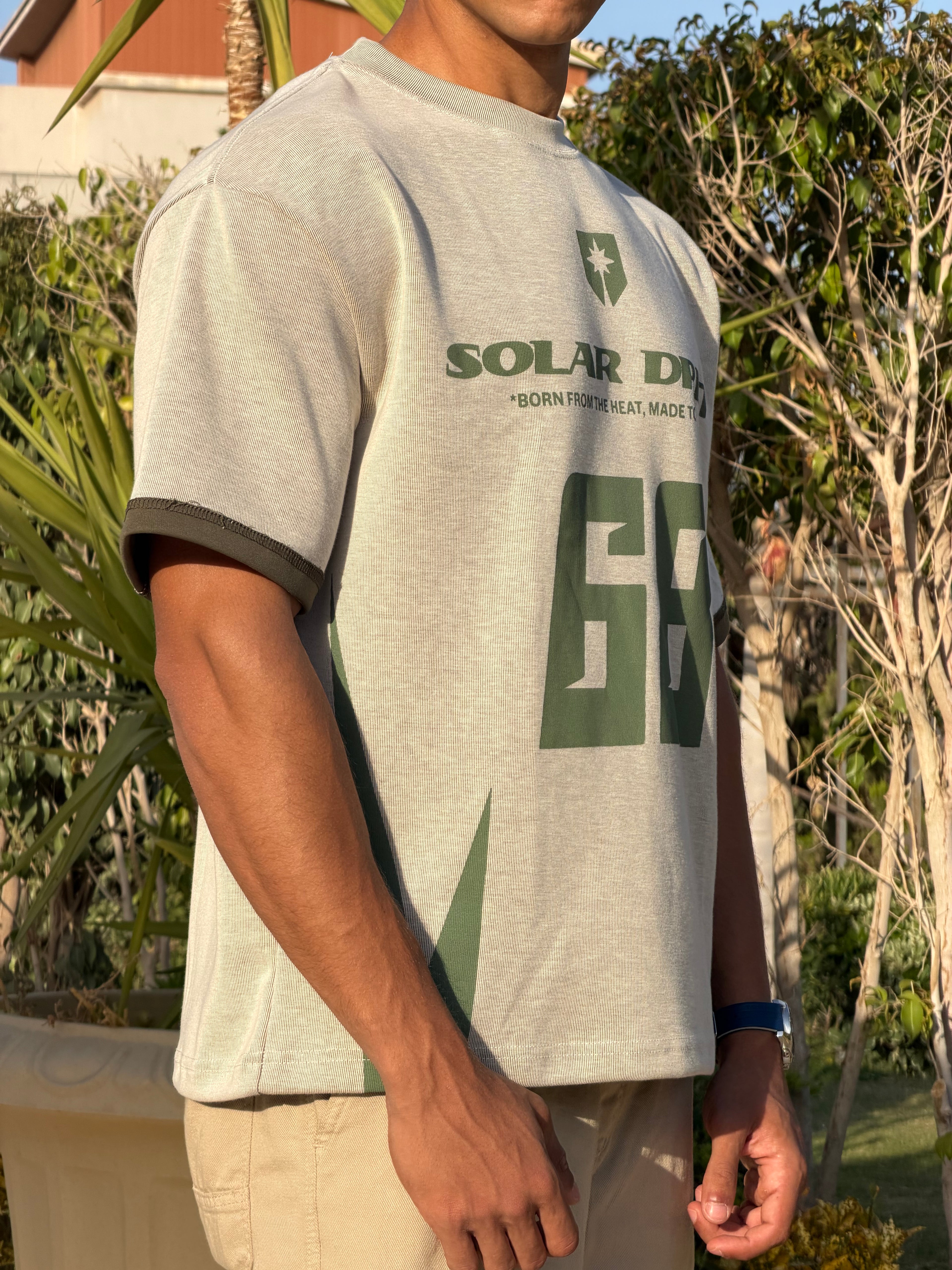 Solar Drift Tee - Grey/ Olive Green