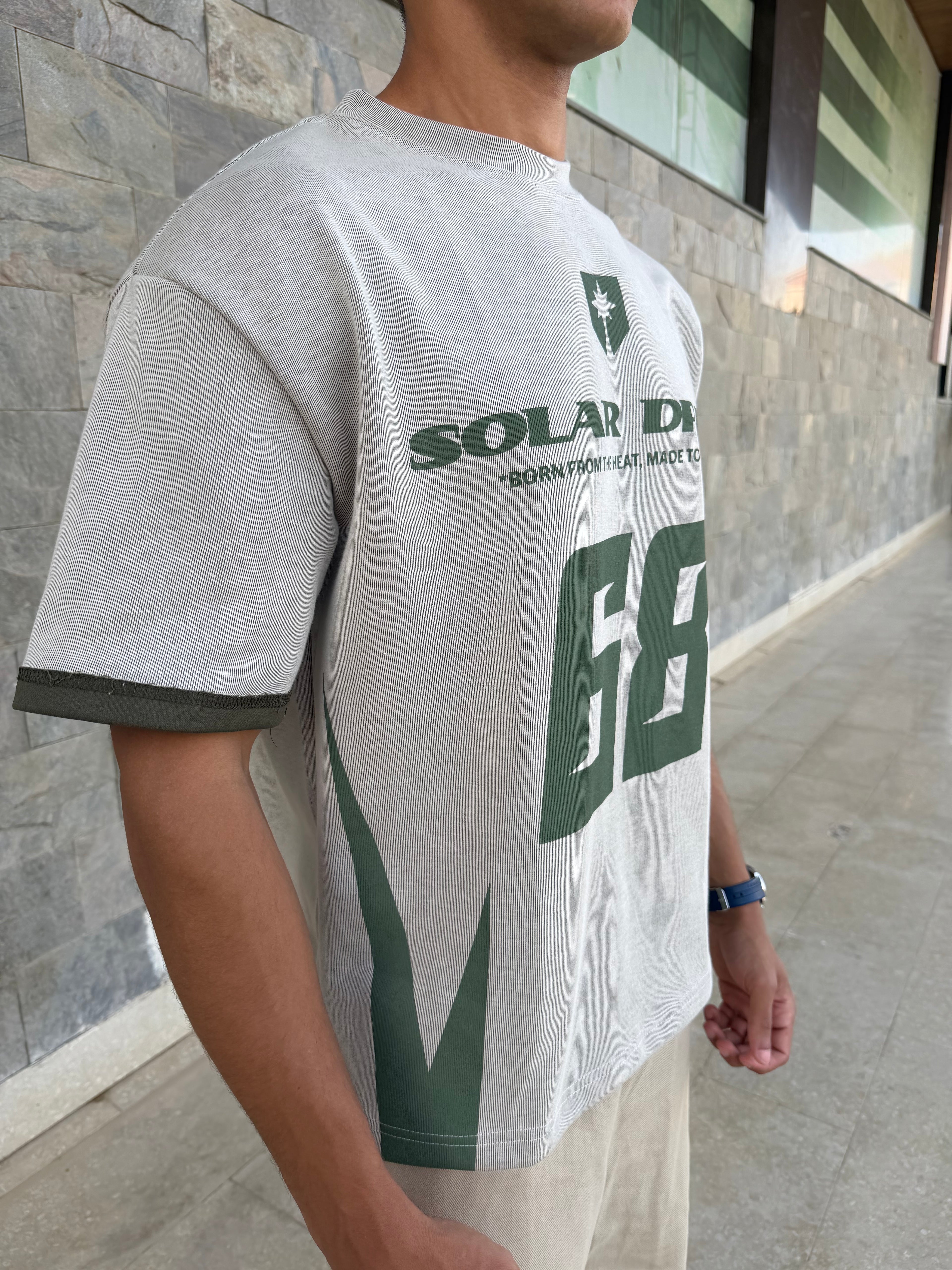 Solar Drift Tee - Grey/ Olive Green