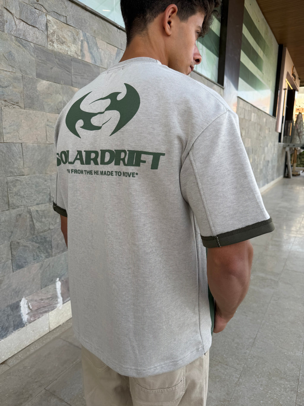 Solar Drift Tee - Grey/ Olive Green